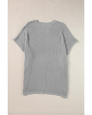 Gray Short Sleeve Side Slit Oversized Sweater - M