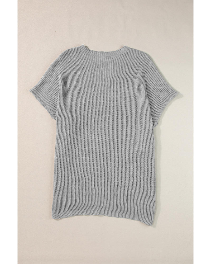 Gray Short Sleeve Side Slit Oversized Sweater - M