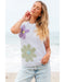 White Multi Crochet Flower Knit Short Sleeve Sweater Tops - XL