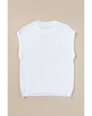 White Multi Crochet Flower Knit Short Sleeve Sweater Tops - XL