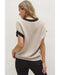 Light French Beige Contrast Trim Round Neck Batwing Sleeve Sweater Top - M