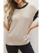 Light French Beige Contrast Trim Round Neck Batwing Sleeve Sweater Top - M