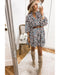 Blue Leopard Print Bubble Sleeve Ruffled Shirt Dress - L