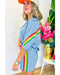 Sky Blue Rainbow Colorblock Collared Short Sleeve Top 2 Piece Shorts Set - S