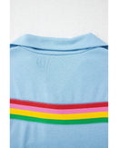 Sky Blue Rainbow Colorblock Collared Short Sleeve Top 2 Piece Shorts Set - S
