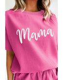 Rose Red Waffle mama Embroidered Tee and Drawstring Shorts - L