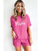 Rose Red Waffle mama Embroidered Tee and Drawstring Shorts - L