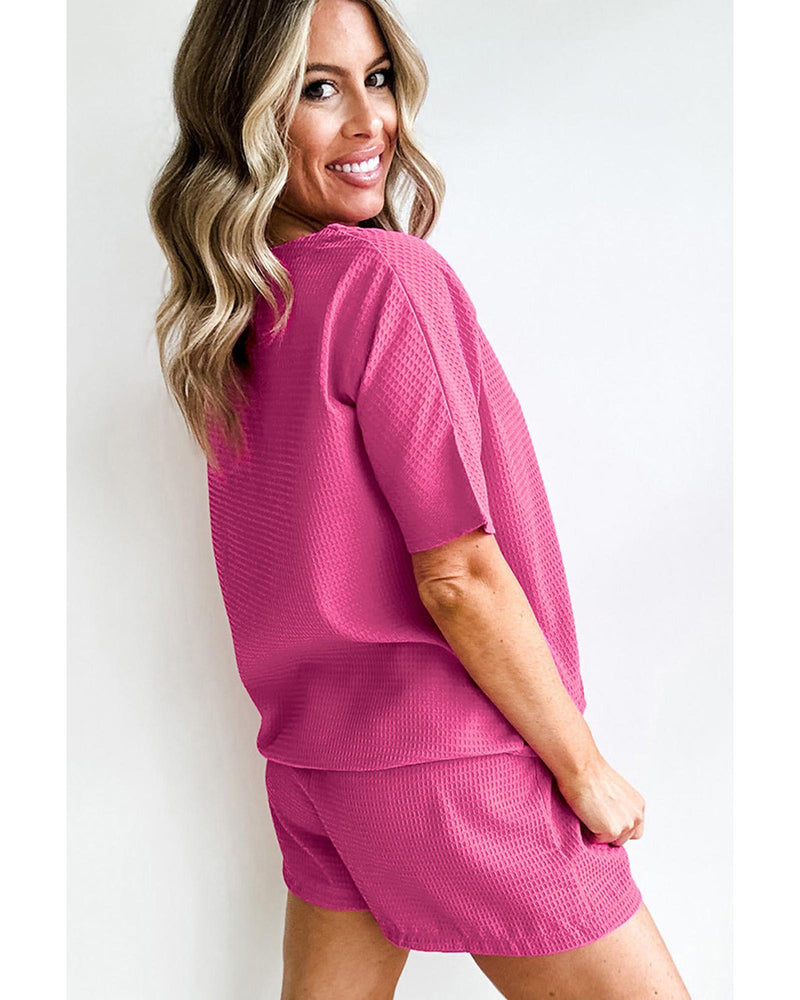 Rose Red Waffle mama Embroidered Tee and Drawstring Shorts - S