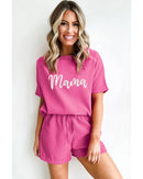 Rose Red Waffle mama Embroidered Tee and Drawstring Shorts - S