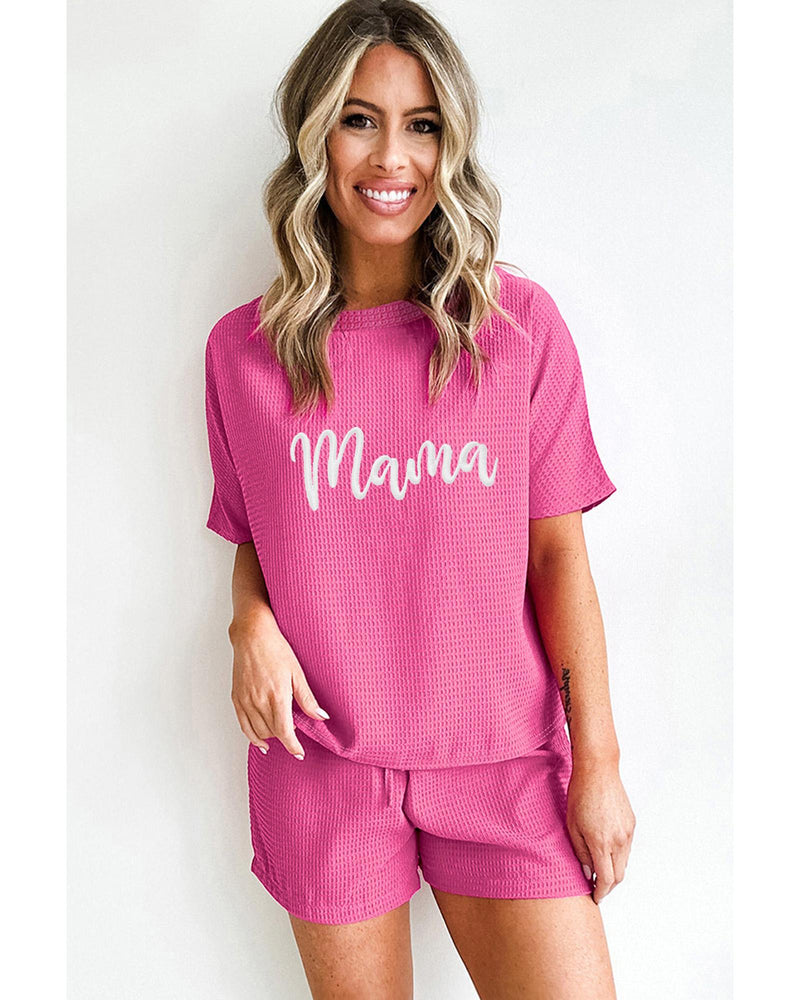 Rose Red Waffle mama Embroidered Tee and Drawstring Shorts - S