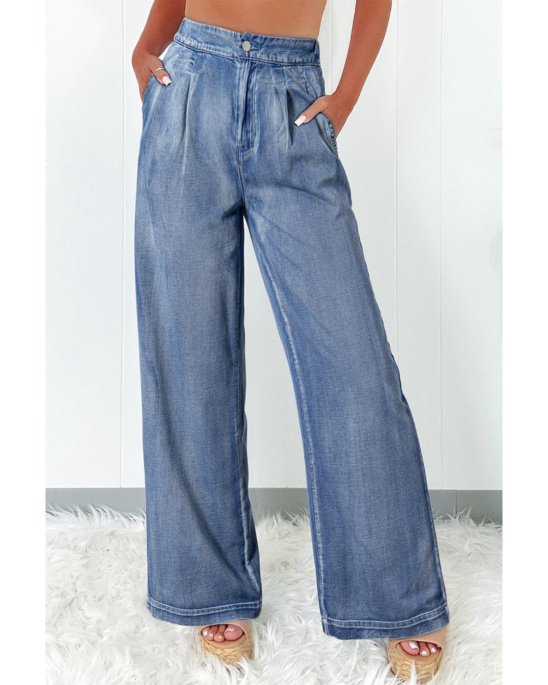 Dusk Blue Acid Wash Wide Leg High Waist Jeans - 10 US