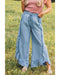 Myosotis Light Wash Raw Hem Ruffled Wide Leg Jeans - 12 US
