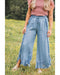 Myosotis Light Wash Raw Hem Ruffled Wide Leg Jeans - 12 US