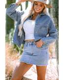 Wild Wind Washed Oversize Pocketed Denim Jacket - XL