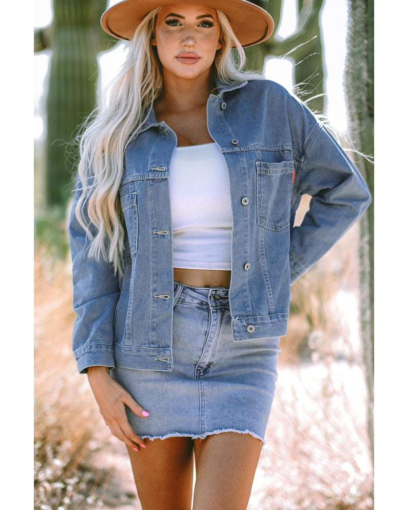 Wild Wind Washed Oversize Pocketed Denim Jacket - XL