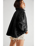 Black Washed Oversize Pocketed Denim Jacket - L