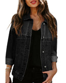 Black Washed Oversize Pocketed Denim Jacket - L