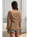 Khaki Zipper V-neck Dropped Sleeve Hooded Solid Sweater - XL
