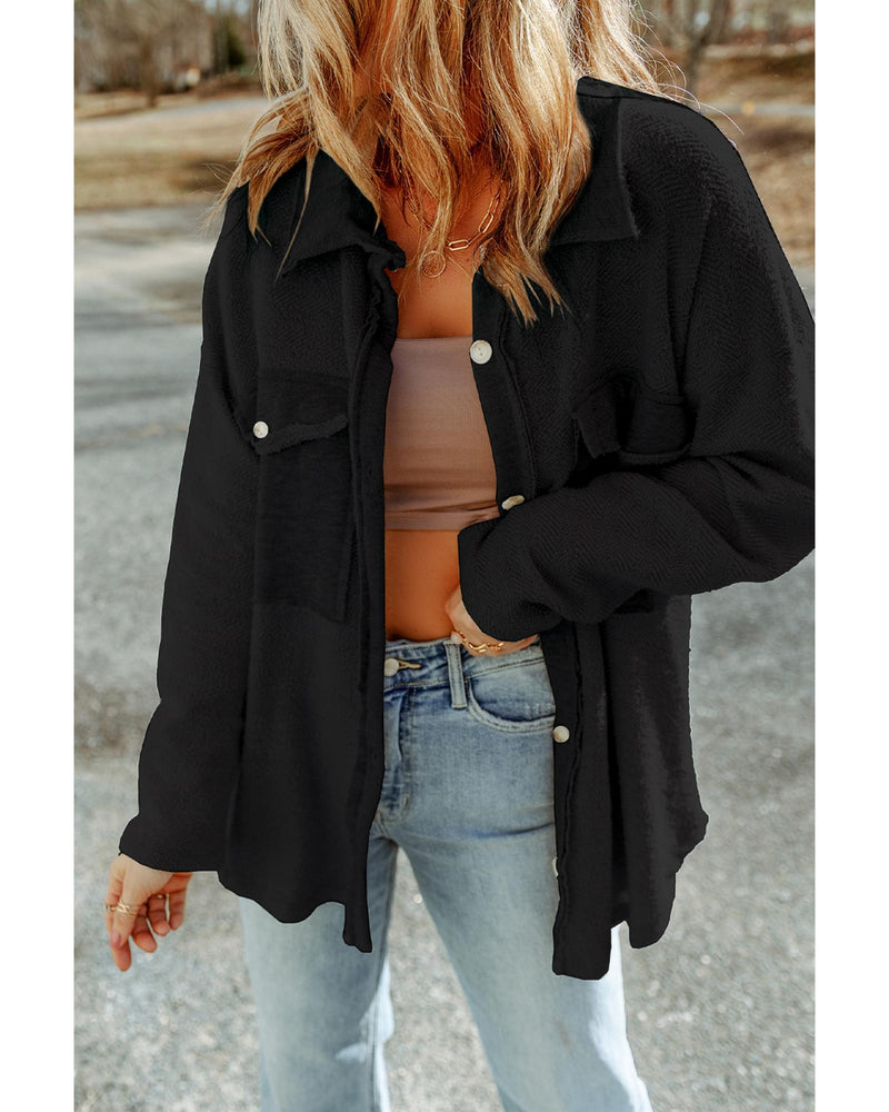 Black Contrast Flap Pockets Relaxed Shacket - XL