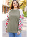 Vineyard Green Plus Size Textured Floral Patchwork Raglan Sleeve Blouse - 1X