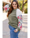 Vineyard Green Plus Size Textured Floral Patchwork Raglan Sleeve Blouse - 1X