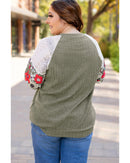 Vineyard Green Plus Size Textured Floral Patchwork Raglan Sleeve Blouse - 1X