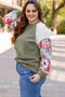 Vineyard Green Plus Size Textured Floral Patchwork Raglan Sleeve Blouse - 1X