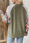 Vineyard Green Plus Size Textured Floral Patchwork Raglan Sleeve Blouse - 1X