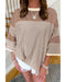 Khaki Stripe Patchwork Bracelet Sleeve Plus Size T Shirt - 1X