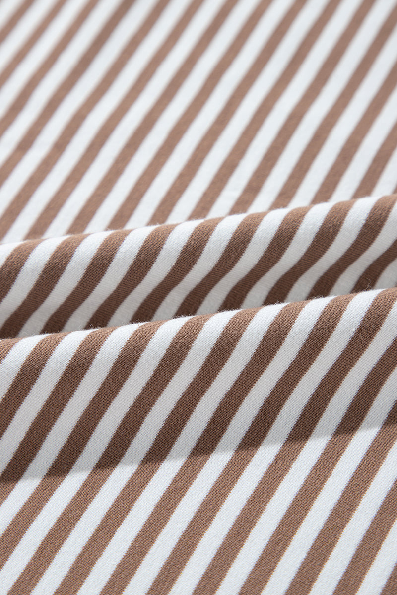 Khaki Stripe Patchwork Bracelet Sleeve Plus Size T Shirt - 1X