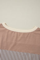 Khaki Stripe Patchwork Bracelet Sleeve Plus Size T Shirt - 1X