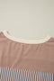 Khaki Stripe Patchwork Bracelet Sleeve Plus Size T Shirt - 1X