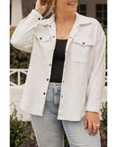 Beige Plus Size Textured Flap Pockets Jacket - 3X