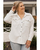 Beige Plus Size Textured Flap Pockets Jacket - 3X