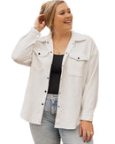 Beige Plus Size Textured Flap Pockets Jacket - 3X