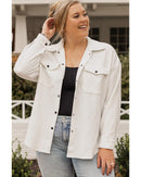 Beige Plus Size Textured Flap Pockets Jacket - 3X