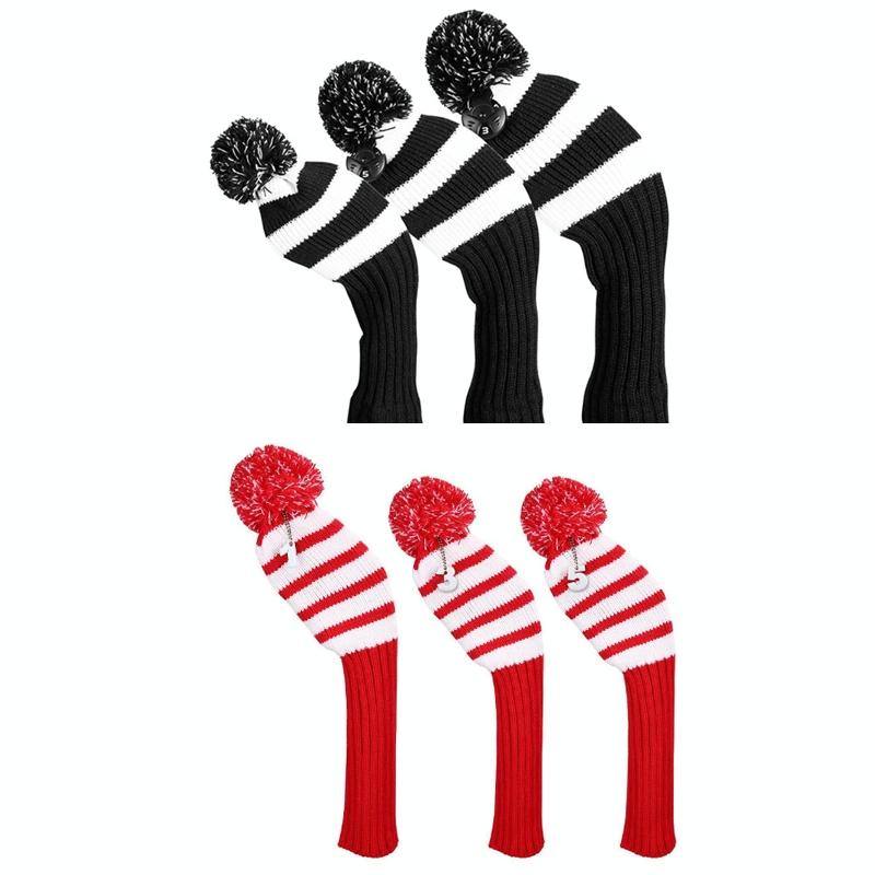 Set of 3 Knitted Golf Club Covers - Red