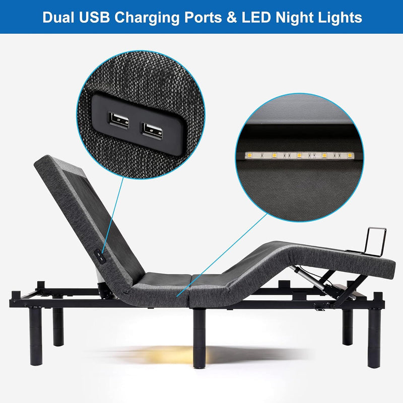 S*MAX Queen Adjustable Zero Gravity Bed Frame with Dual Motors Wireless Remote & USB Ports