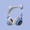 Blue And Grey Cat Ear Bluetooth Headphones with LED Lights - Wireless, Foldable