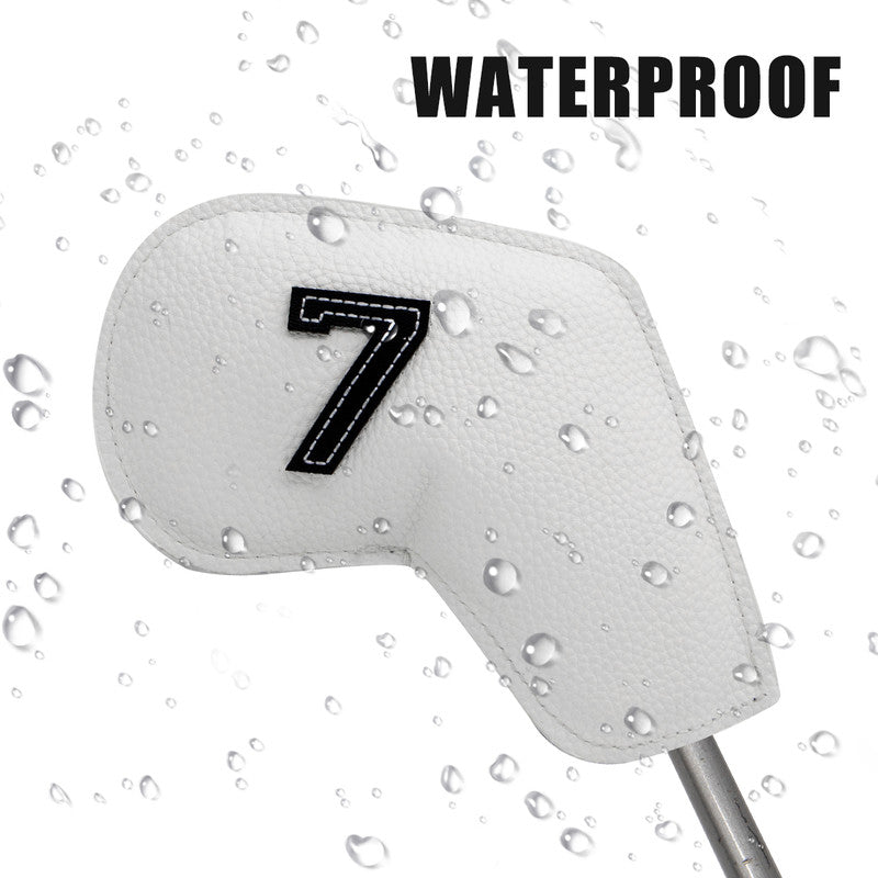 Red Golf Iron Head Covers Set of 10 - Waterproof PU Leather Club Protectors with Embroidered Numbers (3-9, P, A, S)