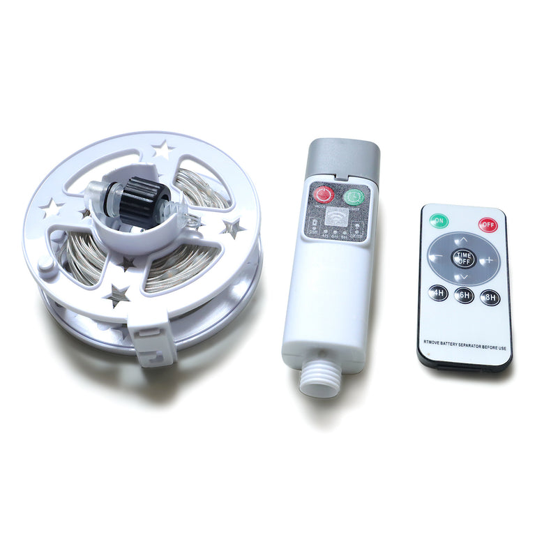 (300 lights warm white at 30 meters) Camping tent light kit - rechargeable power bank, spool light string, remote control