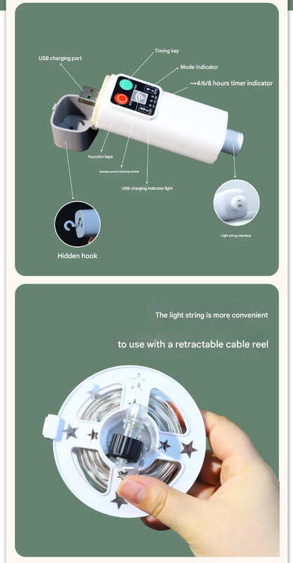 (300 lights warm white at 30 meters) Camping tent light kit - rechargeable power bank, spool light string, remote control