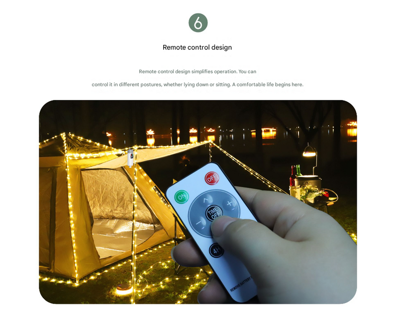 (300 lights warm white at 30 meters) Camping tent light kit - rechargeable power bank, spool light string, remote control