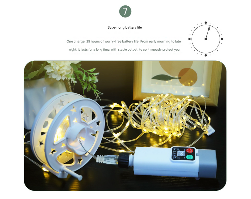(300 lights warm white at 30 meters) Camping tent light kit - rechargeable power bank, spool light string, remote control