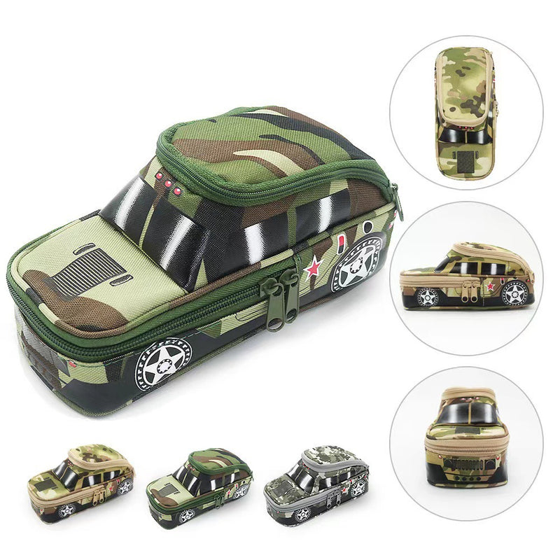 Camouflage Car Shaped Pencil Case - Large Capacity Stationery Organizer Pouch (Jungle camouflage)