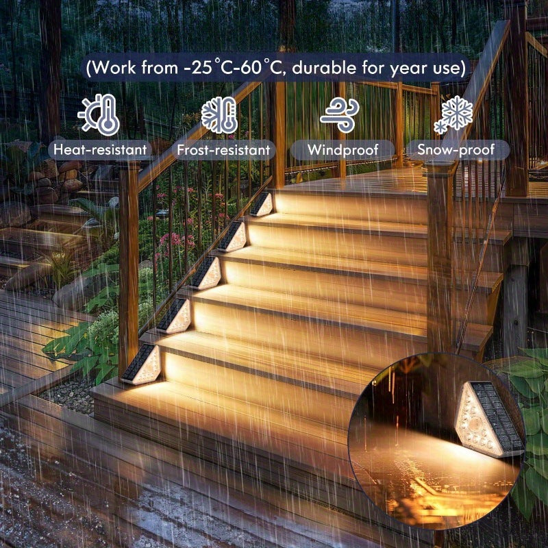 1 Piece White Bright 14-LED Solar Powered Step Lights - Automatic Outdoor Waterproof Illumination for Stairs, Deck, Pathway & Garden (Warm White)
