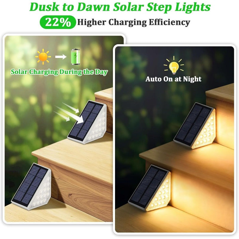 1 Piece White Bright 14-LED Solar Powered Step Lights - Automatic Outdoor Waterproof Illumination for Stairs, Deck, Pathway & Garden (Warm White)