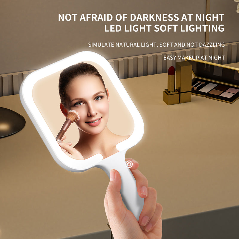 Light Yellow Square Portable Handheld LED Makeup Mirror - USB-C Rechargeable with 3 Color Light Modes for On-The-Go Touch-Ups