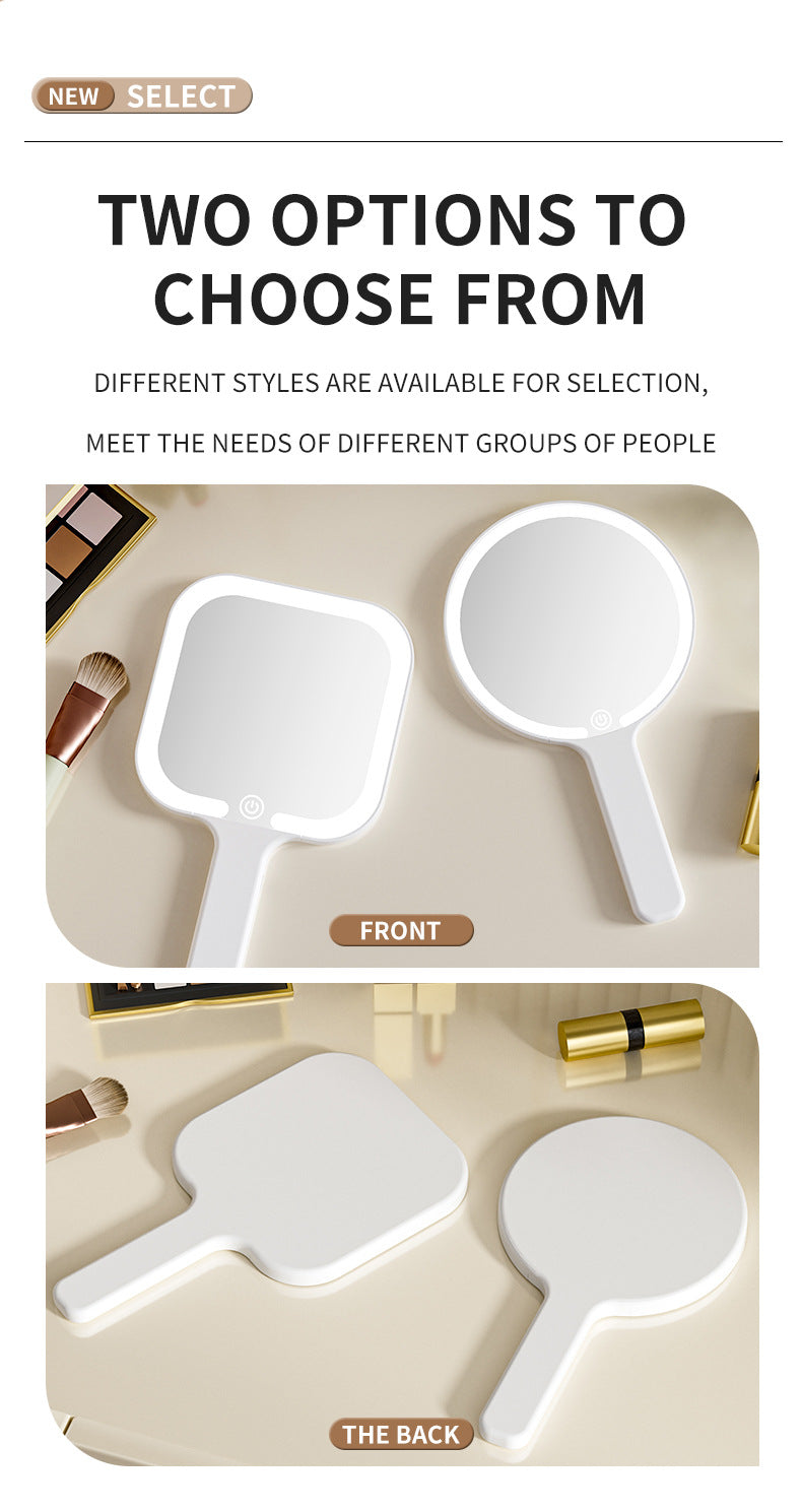 Light Yellow Square Portable Handheld LED Makeup Mirror - USB-C Rechargeable with 3 Color Light Modes for On-The-Go Touch-Ups