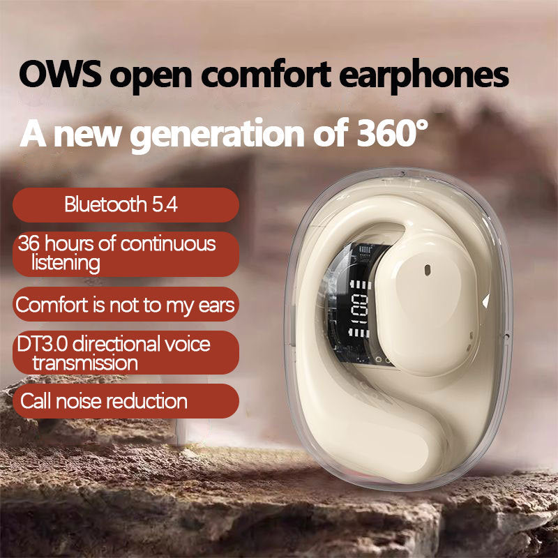 OWS Open-Ear TWS Earbuds with AI Translation - Bluetooth 5.4, 360 ACS Sound, LED Display Case(Pink)